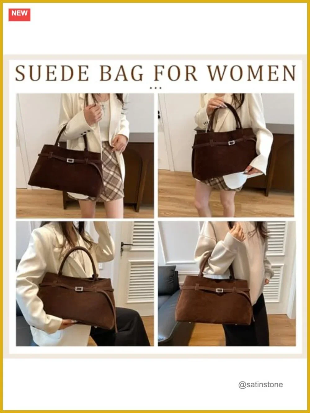Faux Suede Slouchy Hobo Bag Large Tote Shoulder Satchel Handbag